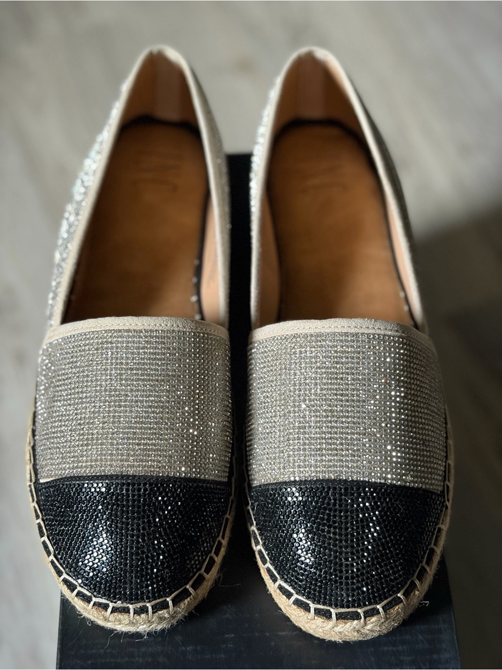 INC International Concepts Silver & Black Espadrille Flats